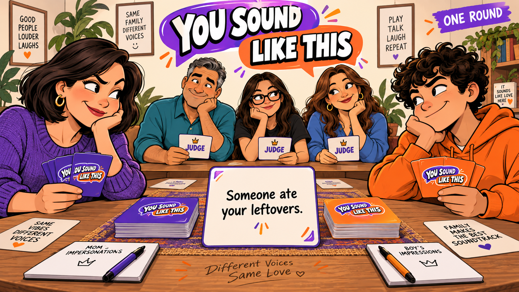 Parents and teenagers trading impressions around the game table